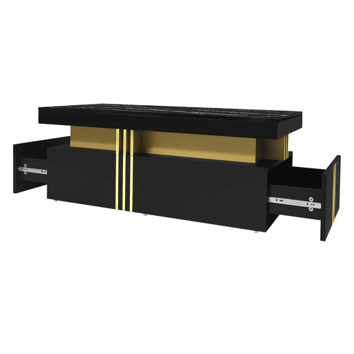 Mesa de centro com 2 gavetas - tampo com padrão de mármore - estilo escandinavo - Preto