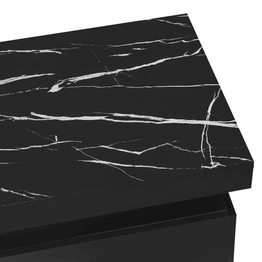 Mesa de centro com 2 gavetas - tampo com padrão de mármore - estilo escandinavo - Preto
