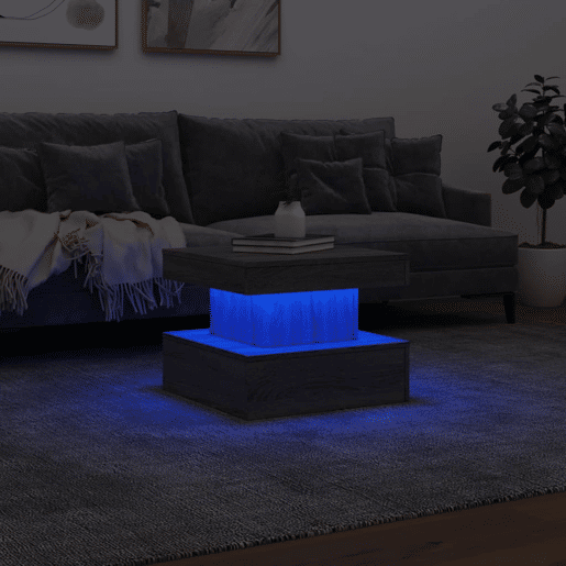 Mesa de Centro, Mesa baixa, com luzes LED 50x50x40 cm sonoma cinza-claro