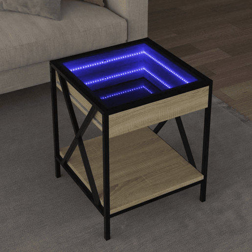 Mesa de Centro, Mesa baixa, luzes LED Infinity 40x40x49 cm carvalho sonoma