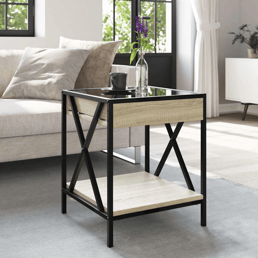 Mesa de Centro, Mesa baixa, luzes LED Infinity 40x40x49 cm carvalho sonoma