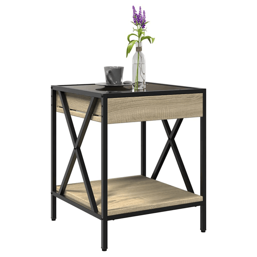 Mesa de Centro, Mesa baixa, luzes LED Infinity 40x40x49 cm carvalho sonoma