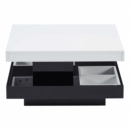 Mesa de centro com arrumação 70x70x36 cm - Tampo brilhante rotativo 360° - Preto e branco Mesa de centro com arrumação 70x70x36 cm - Tampo brilhante rotativo 360° - Preto e branco