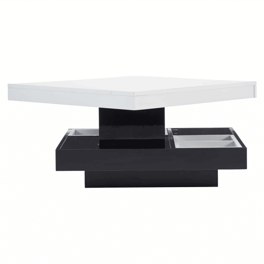 Mesa de centro com arrumação 70x70x36 cm - Tampo brilhante rotativo 360° - Preto e branco Mesa de centro com arrumação 70x70x36 cm - Tampo brilhante rotativo 360° - Preto e branco