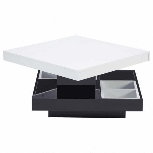 Mesa de centro com arrumação 70x70x36 cm - Tampo brilhante rotativo 360° - Preto e branco Mesa de centro com arrumação 70x70x36 cm - Tampo brilhante rotativo 360° - Preto e branco