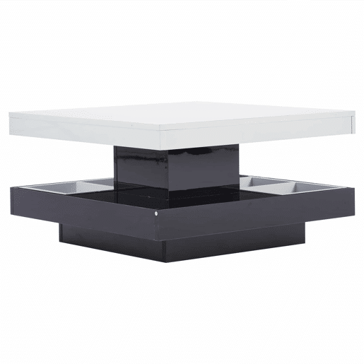Mesa de centro com arrumação 70x70x36 cm - Tampo brilhante rotativo 360° - Preto e branco Mesa de centro com arrumação 70x70x36 cm - Tampo brilhante rotativo 360° - Preto e branco