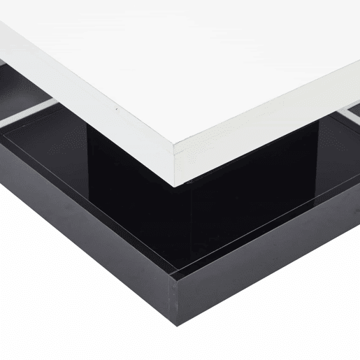 Mesa de centro com arrumação 70x70x36 cm - Tampo brilhante rotativo 360° - Preto e branco Mesa de centro com arrumação 70x70x36 cm - Tampo brilhante rotativo 360° - Preto e branco