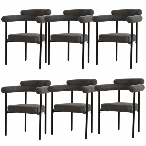 Conjunto de 6 cadeiras de veludo - com braços - Cinzento Conjunto de 6 cadeiras de veludo - com braços - Cinzento