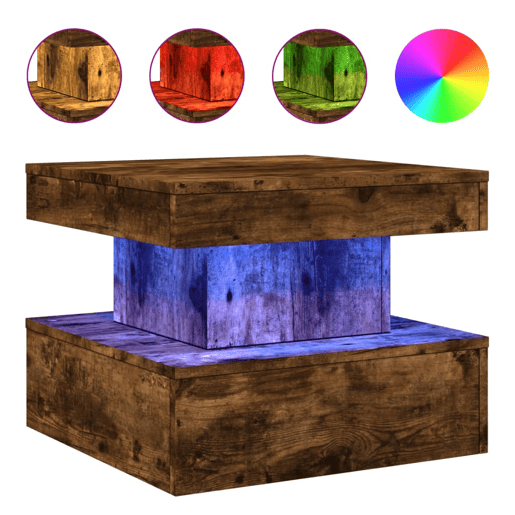 Mesa de Centro, Mesa baixa, com luzes LED 50x50x40 cm carvalho fumado