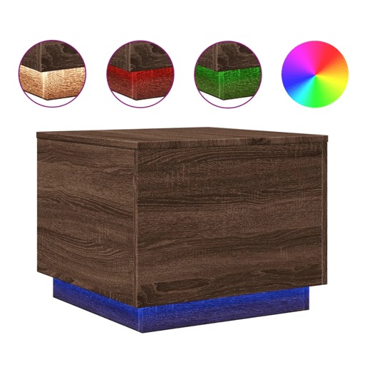 Mesa de Centro, Mesa baixa, com luzes LED 50x50x40 cm carvalho castanho