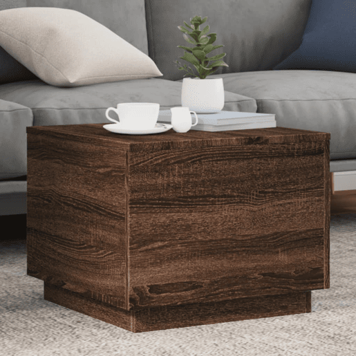 Mesa de Centro, Mesa baixa, com luzes LED 50x50x40 cm carvalho castanho