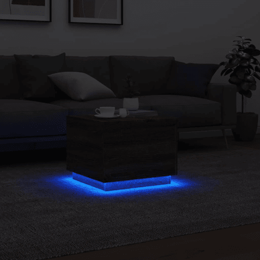 Mesa de Centro, Mesa baixa, com luzes LED 50x50x40 cm carvalho castanho