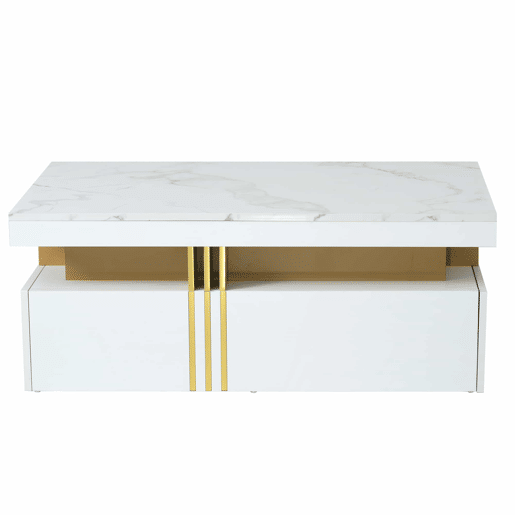 Mesa de centro com 2 gavetas - tampo com padrão de mármore - estilo escandinavo - Branco Mesa de centro com 2 gavetas - tampo com padrão de mármore - estilo escandinavo - Branco