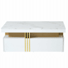 Mesa de centro com 2 gavetas - tampo com padrão de mármore - estilo escandinavo - Branco