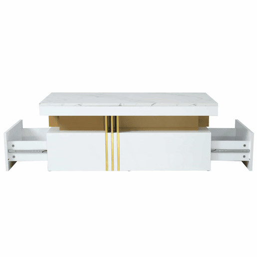 Mesa de centro com 2 gavetas - tampo com padrão de mármore - estilo escandinavo - Branco Mesa de centro com 2 gavetas - tampo com padrão de mármore - estilo escandinavo - Branco