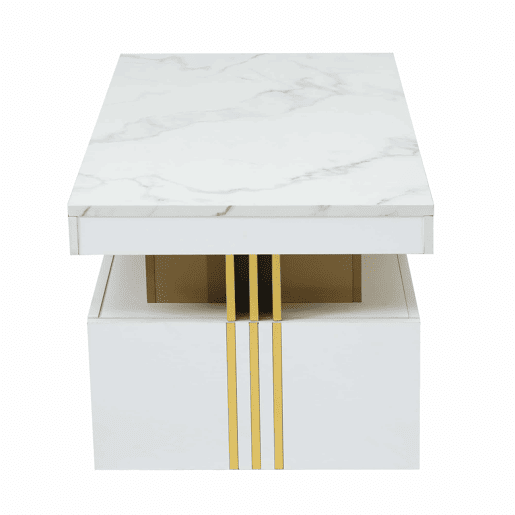Mesa de centro com 2 gavetas - tampo com padrão de mármore - estilo escandinavo - Branco Mesa de centro com 2 gavetas - tampo com padrão de mármore - estilo escandinavo - Branco