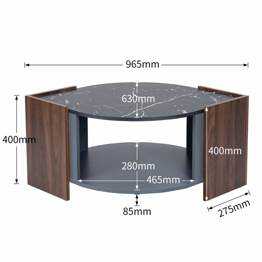 Mesa de centro - design estruturado com mármore e nogueira - linhas únicas - Preto