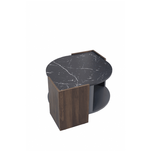 Mesa de centro - design estruturado com mármore e nogueira - linhas únicas - Preto