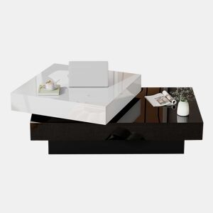 Mesa de centro giratória - Mesa moderna com superfície brilhante, mesa de dupla camada - Branco e preto