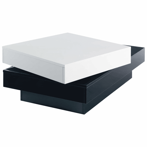 Mesa de centro giratória - Mesa moderna com superfície brilhante, mesa de dupla camada - Branco e preto Mesa de centro giratória - Mesa moderna com superfície brilhante, mesa de dupla camada - Branco e preto
