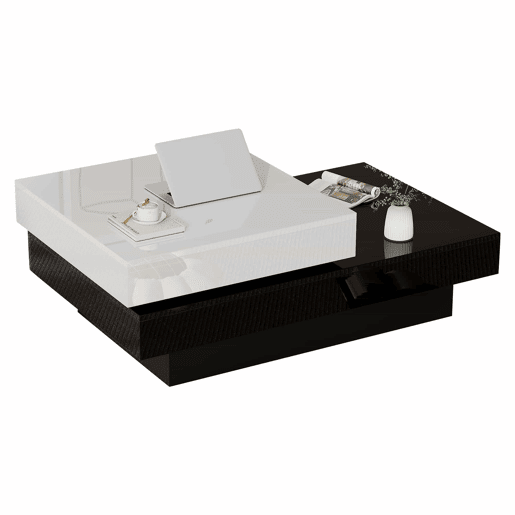 Mesa de centro giratória - Mesa moderna com superfície brilhante, mesa de dupla camada - Branco e preto Mesa de centro giratória - Mesa moderna com superfície brilhante, mesa de dupla camada - Branco e preto