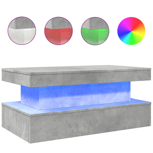 Mesa de Centro, Mesa baixa, com luzes LED 90x50x40 cm cinzento cimento
