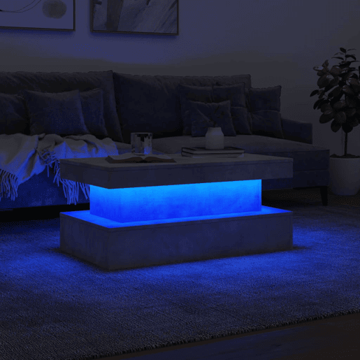 Mesa de Centro, Mesa baixa, com luzes LED 90x50x40 cm cinzento cimento