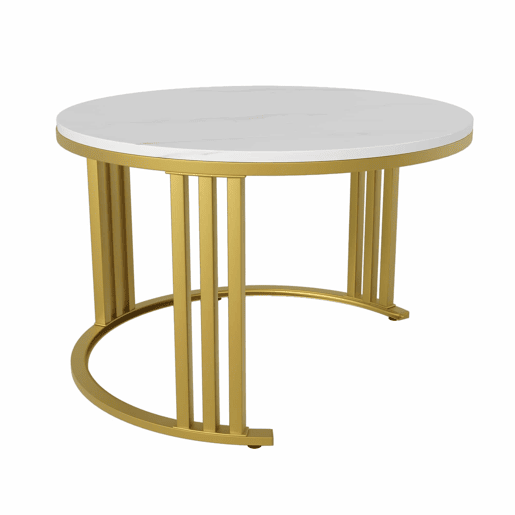Conjunto de 2 mesas de centro com 2 gavetas - tampo com design em mármore - Ouro e Branco