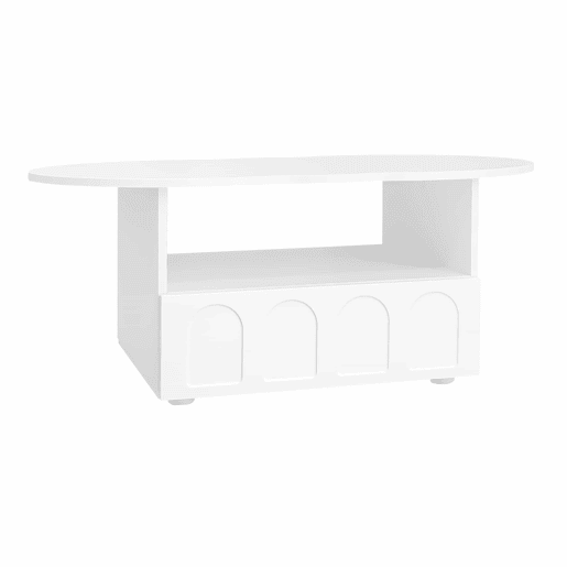 Mesa de centro com gavetas e compartimento aberto - tampo em forma de nuvem - Branco