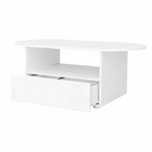 Mesa de centro com gavetas e compartimento aberto - tampo em forma de nuvem - Branco