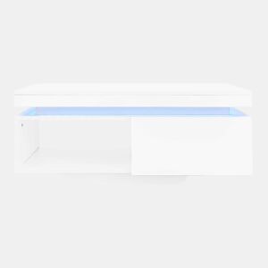 Mesa de centro moderna de alto brilho 100x50x40,3 cm - Mesa elegante com iluminação LED, gaveta e capacidade de carga de 50 kg