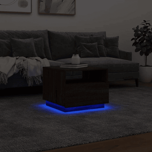 Mesa de Centro, Mesa baixa, com luzes LED 50x49x40 cm carvalho castanho