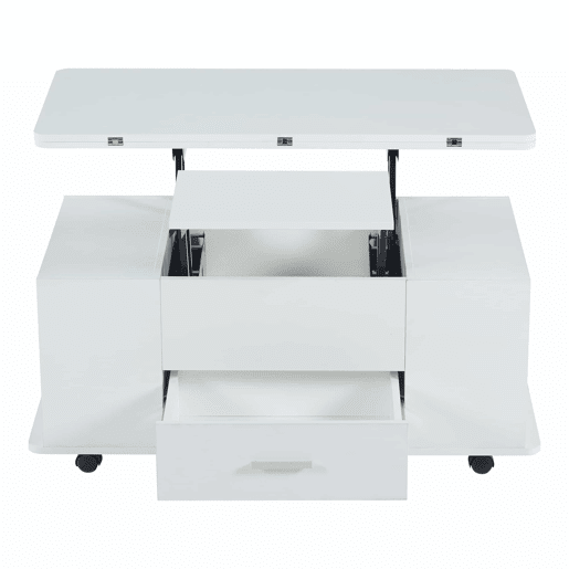 Mesa de centro elevável - Mesa de sala multifuncional 4 em 1 com 4 bancos e gavetas - Branca Mesa de centro elevável - Mesa de sala multifuncional 4 em 1 com 4 bancos e gavetas - Branca