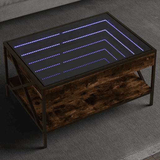 Mesa de Centro, Mesa baixa, luzes LED Infinity 70x50x38 cm carvalho fumado