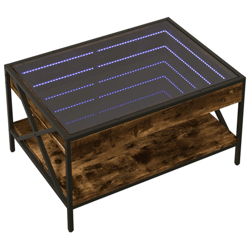 Mesa de Centro, Mesa baixa, luzes LED Infinity 70x50x38 cm carvalho fumado