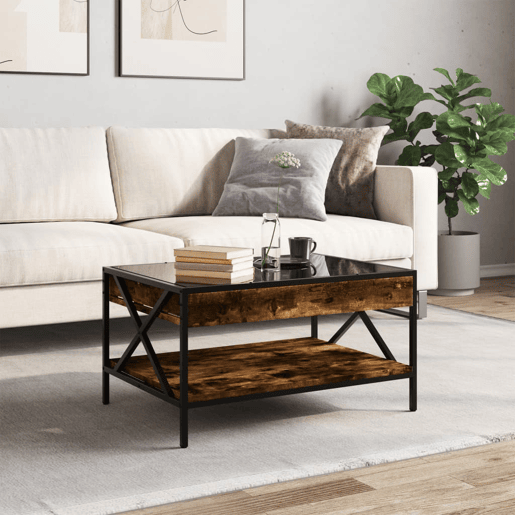 Mesa de Centro, Mesa baixa, luzes LED Infinity 70x50x38 cm carvalho fumado
