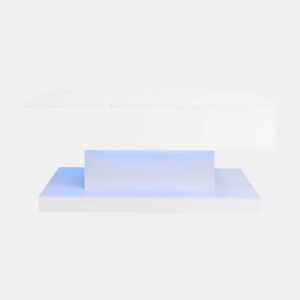 Mesa de centro elevável 100x50x45 cm - Com LED, superfície elevável e design deslizante lateral, elevação hidráulica e armazenamento - Branco