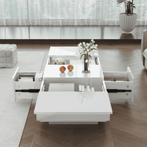 Mesa de centro - 2 gavetas e 2 cómodas - aglomerado de partículas - Branco Mesa de centro - 2 gavetas e 2 cómodas - aglomerado de partículas - Branco