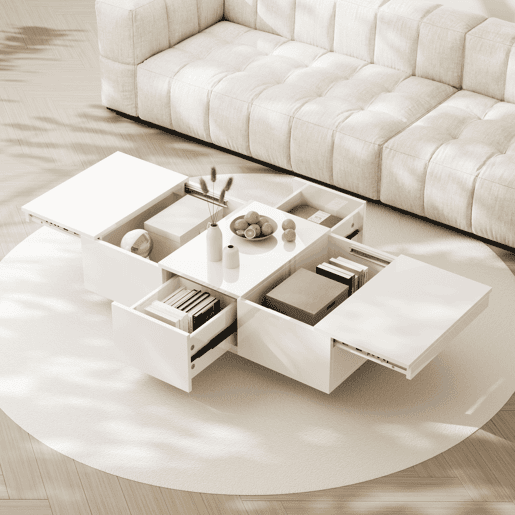Mesa de centro - 2 gavetas e 2 cómodas - aglomerado de partículas - Branco Mesa de centro - 2 gavetas e 2 cómodas - aglomerado de partículas - Branco
