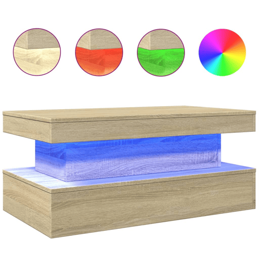 Mesa de Centro, Mesa baixa, com luzes LED 90x50x40 cm carvalho sonoma
