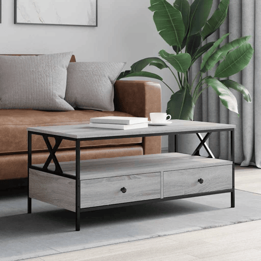 Mesa de Centro, Mesa baixa, 100x51x45cm derivados de madeira cinzento sonoma