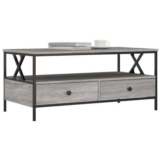 Mesa de Centro, Mesa baixa, 100x51x45cm derivados de madeira cinzento sonoma