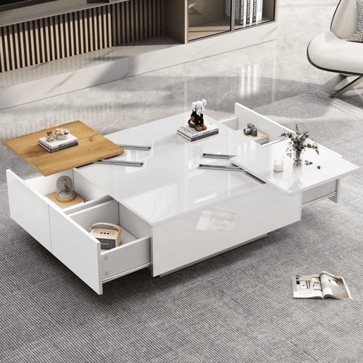 Mesa de centro quadrada 75x75x33,5cm - com 4 gavetas - Branco Mesa de centro quadrada 75x75x33,5cm - com 4 gavetas - Branco