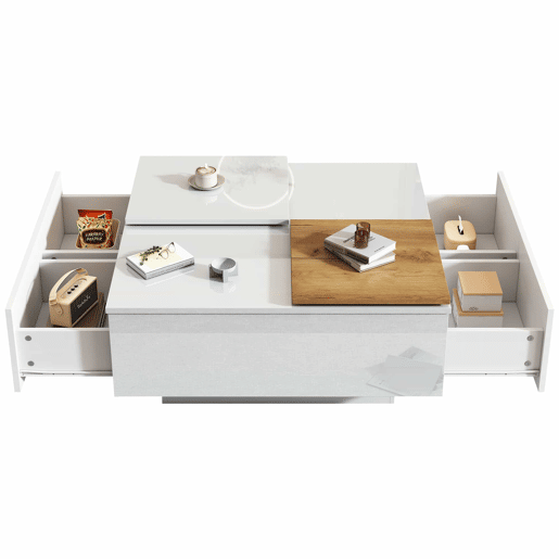 Mesa de centro quadrada 75x75x33,5cm - com 4 gavetas - Branco Mesa de centro quadrada 75x75x33,5cm - com 4 gavetas - Branco
