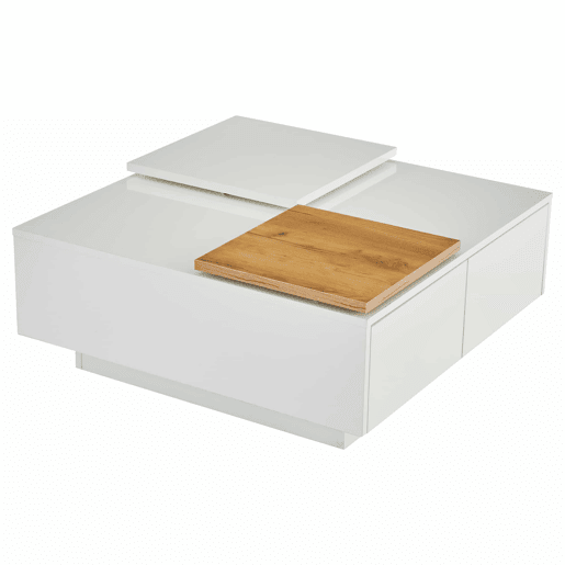 Mesa de centro quadrada 75x75x33,5cm - com 4 gavetas - Branco Mesa de centro quadrada 75x75x33,5cm - com 4 gavetas - Branco