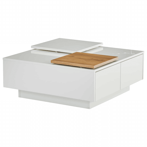 Mesa de centro quadrada 75x75x33,5cm - com 4 gavetas - Branco Mesa de centro quadrada 75x75x33,5cm - com 4 gavetas - Branco