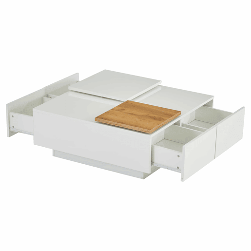 Mesa de centro quadrada 75x75x33,5cm - com 4 gavetas - Branco Mesa de centro quadrada 75x75x33,5cm - com 4 gavetas - Branco