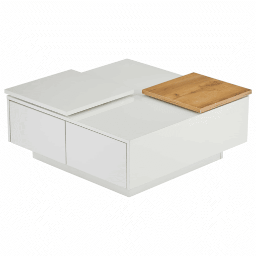 Mesa de centro quadrada 75x75x33,5cm - com 4 gavetas - Branco Mesa de centro quadrada 75x75x33,5cm - com 4 gavetas - Branco