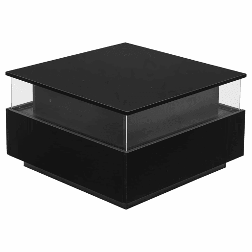 Mesa de centro moderna com LED 70x70x41 cm - 2 gavetas, área de exposição transparente, carga até 30 kg - Preto