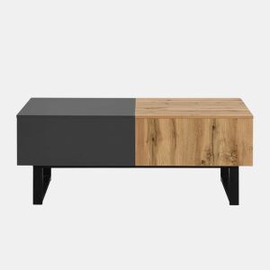 Mesa de centro multifuncional 155x55x40 cm - Madeira e metal, arrumação oculta, fácil de instalar - Natural
